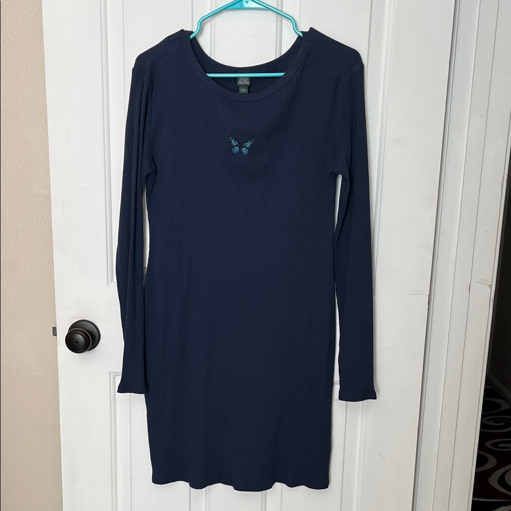 Wild Fable Dark Blue Long Sleeve Dress with Butterfly Accent